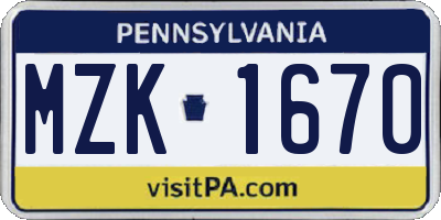 PA license plate MZK1670