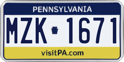 PA license plate MZK1671