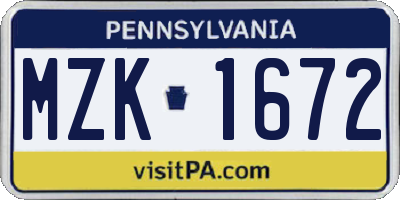 PA license plate MZK1672
