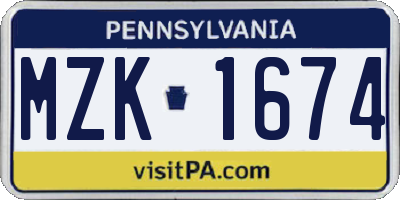 PA license plate MZK1674