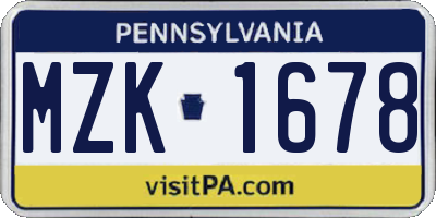 PA license plate MZK1678