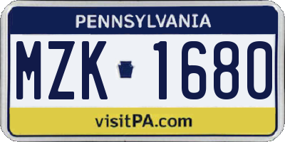 PA license plate MZK1680