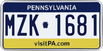 PA license plate MZK1681