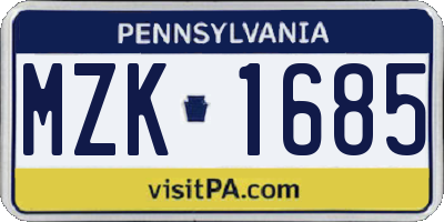 PA license plate MZK1685