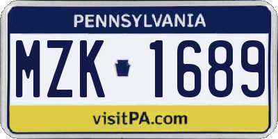 PA license plate MZK1689