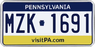 PA license plate MZK1691