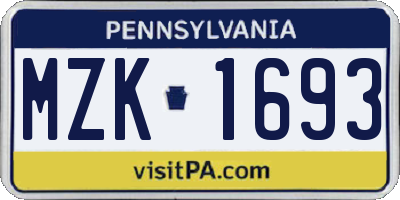 PA license plate MZK1693