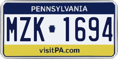 PA license plate MZK1694