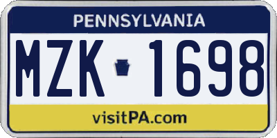 PA license plate MZK1698