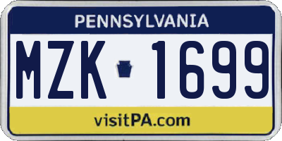PA license plate MZK1699