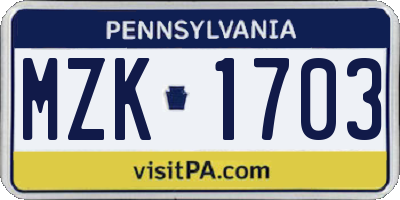 PA license plate MZK1703