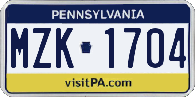 PA license plate MZK1704