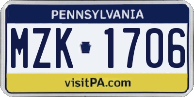 PA license plate MZK1706