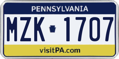 PA license plate MZK1707
