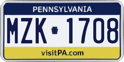 PA license plate MZK1708