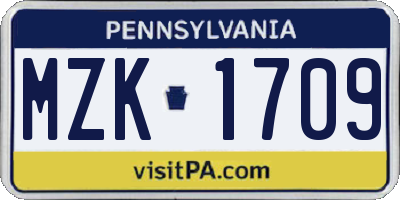 PA license plate MZK1709