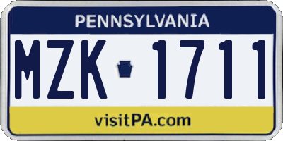 PA license plate MZK1711