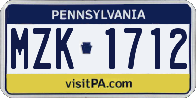 PA license plate MZK1712