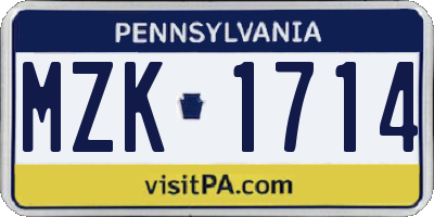 PA license plate MZK1714