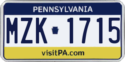 PA license plate MZK1715