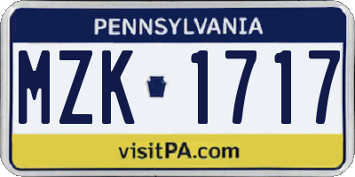 PA license plate MZK1717