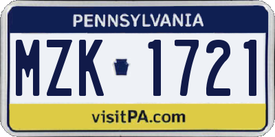 PA license plate MZK1721