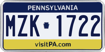 PA license plate MZK1722
