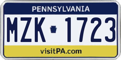 PA license plate MZK1723
