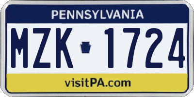 PA license plate MZK1724