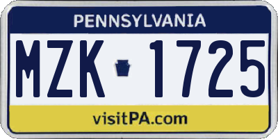 PA license plate MZK1725