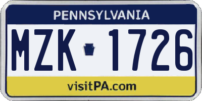 PA license plate MZK1726