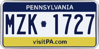 PA license plate MZK1727