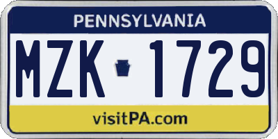 PA license plate MZK1729