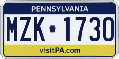 PA license plate MZK1730