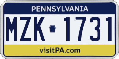 PA license plate MZK1731