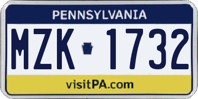 PA license plate MZK1732