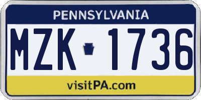 PA license plate MZK1736