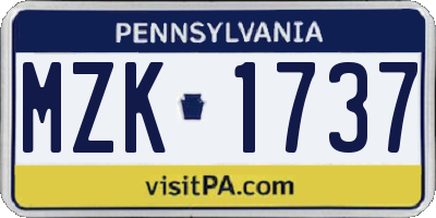 PA license plate MZK1737