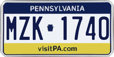 PA license plate MZK1740