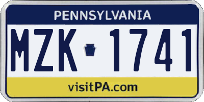 PA license plate MZK1741