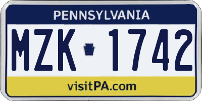 PA license plate MZK1742