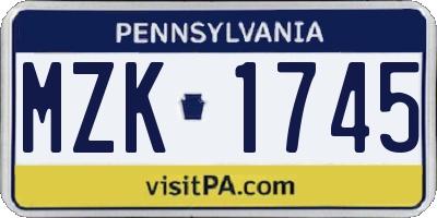 PA license plate MZK1745