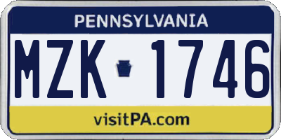 PA license plate MZK1746