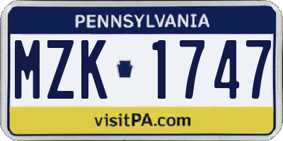 PA license plate MZK1747