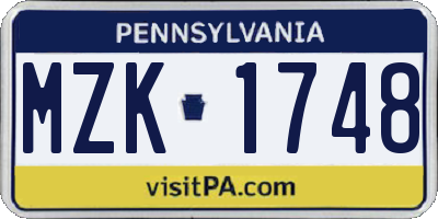 PA license plate MZK1748