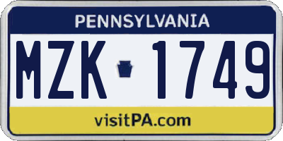 PA license plate MZK1749