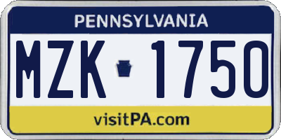 PA license plate MZK1750
