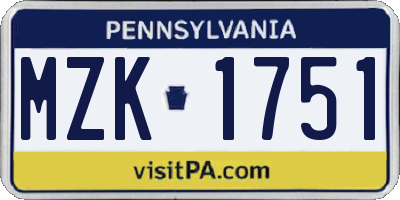 PA license plate MZK1751