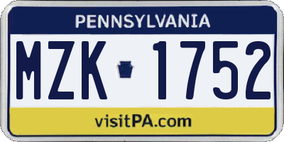PA license plate MZK1752