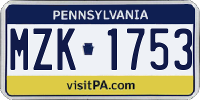 PA license plate MZK1753